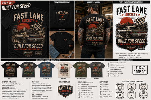Drop 001 Built For Speed vintage muscle car graphic tee in six colorways