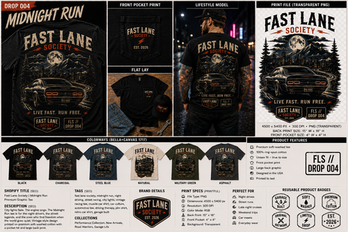 Drop 004 Midnight Run night drive graphic tee in six colorways