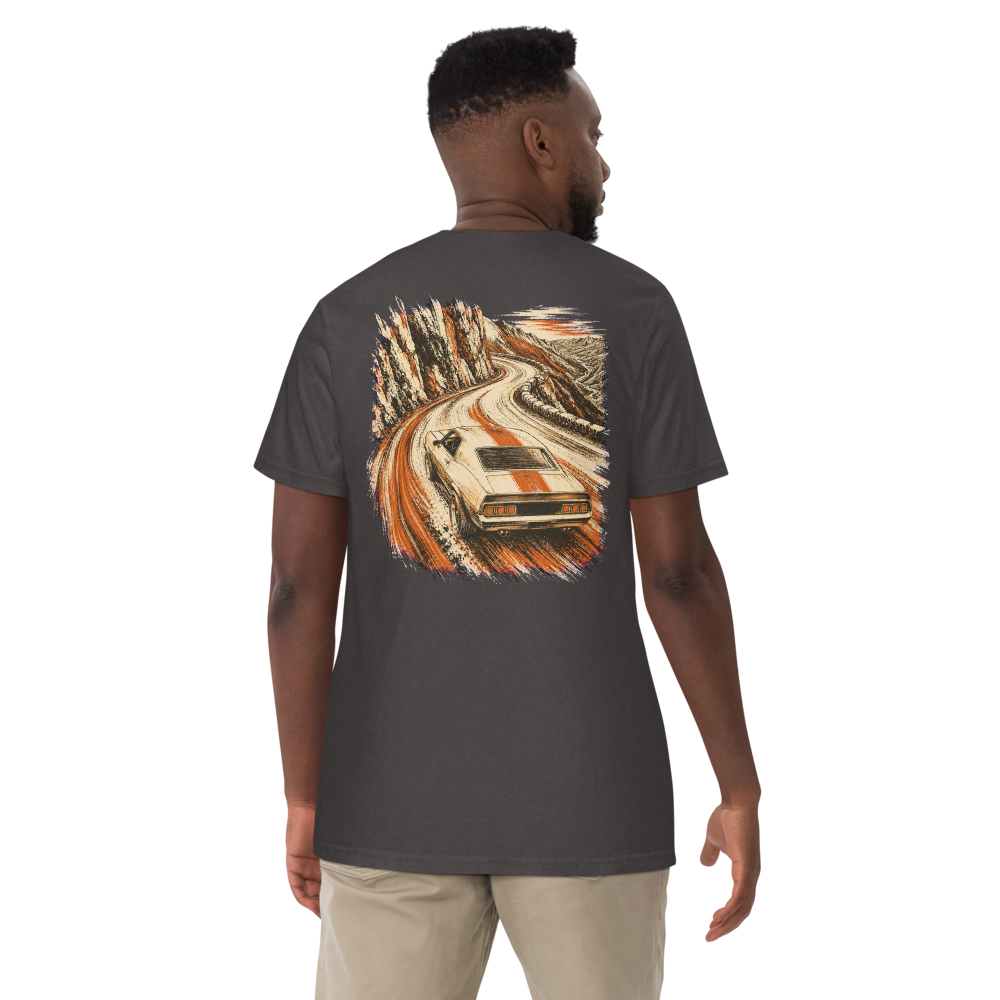 Apex Hunter tee, Graphite, large back graphic in cream ink
