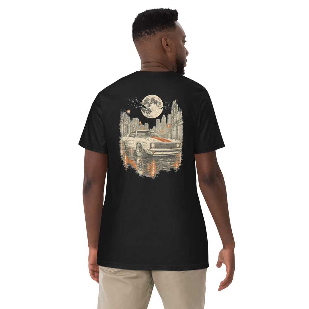 Midnight Run tee, Black, large back graphic in cream ink