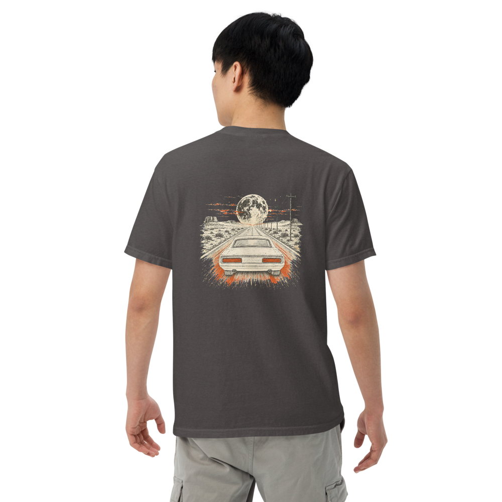 Ghost Highway tee, Graphite, large back graphic in cream ink