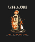 Fuel & Fire print — black tee