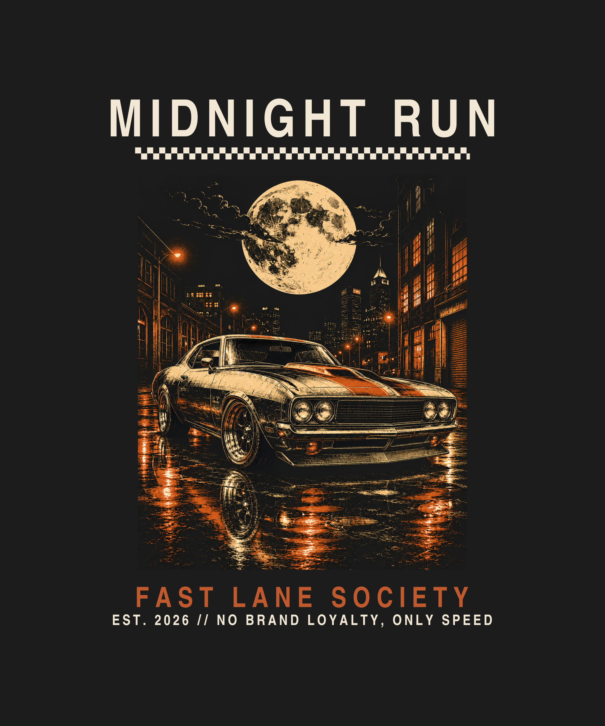 Midnight Run print — black tee