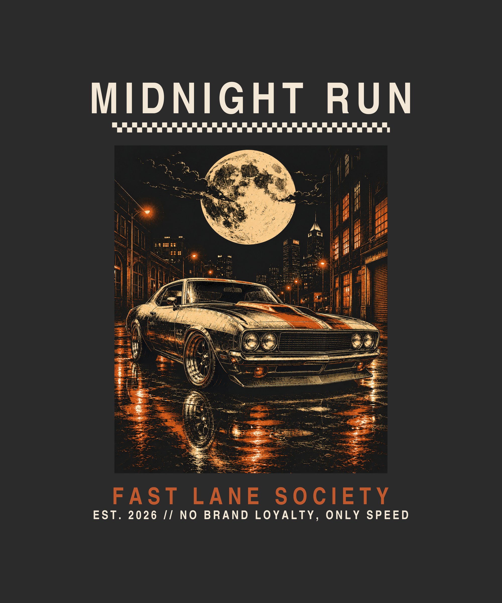 Midnight Run print — charcoal tee