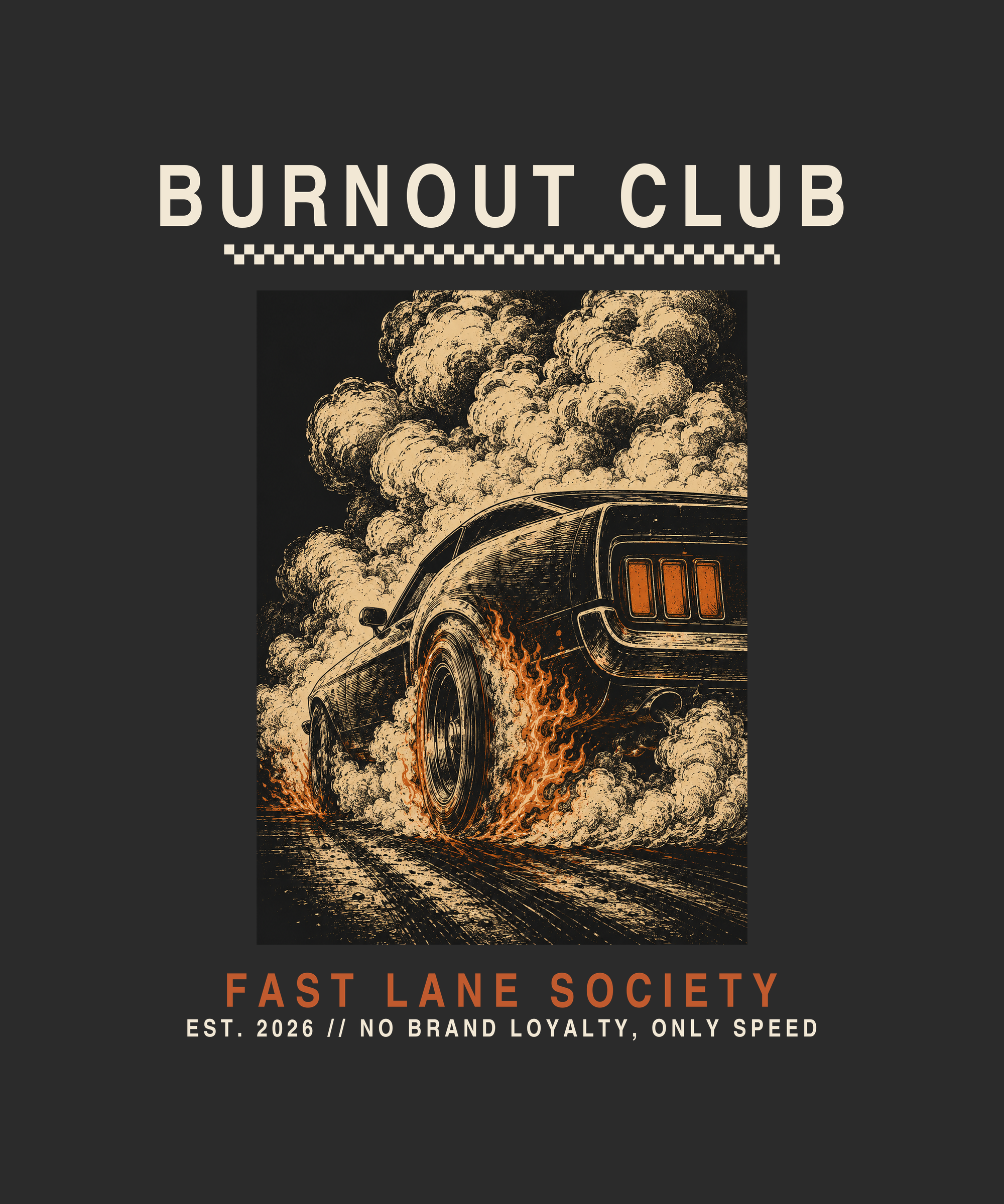 Burnout Club graphic tee — charcoal